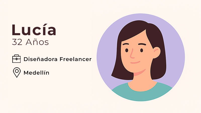 Infografía minimalista que muestra un público objetivo de mujeres de 25 a 40 años en Colombia interesadas en moda.