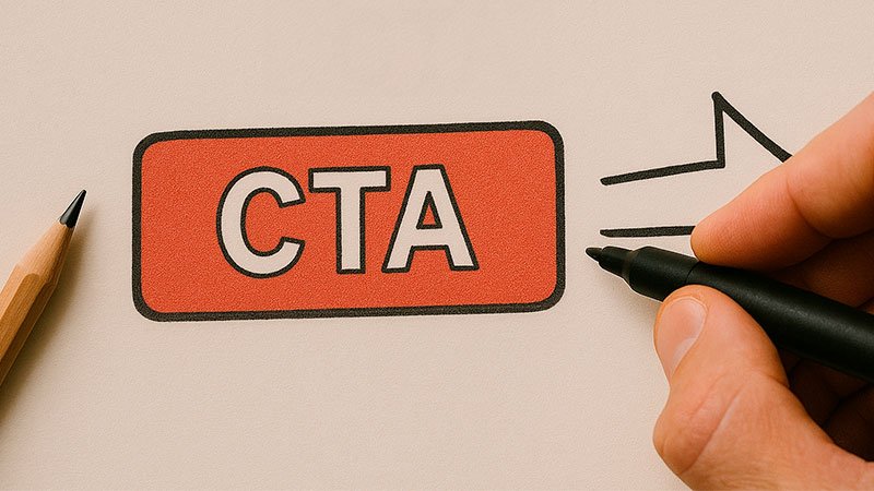 Mano dibujando un botón CTA para explicar cómo crear un llamado a la acción efectivo.