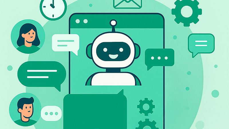 Automatizar Respuestas a Clientes Con Inteligencia Artificial. • Lemarking.com Ilustración vectorial de chatbot automatizando respuestas a múltiples clientes.