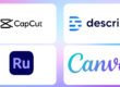 Logotipos de CapCut, Descript, Adobe Premiere Rush y Canva, herramientas de edición de video y creación de contenido.