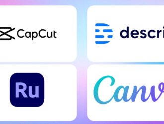 Logotipos de CapCut, Descript, Adobe Premiere Rush y Canva, herramientas de edición de video y creación de contenido.