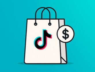 Bolsa de compras con logo de TikTok y símbolo de dólar, representando ventas en TikTok Shop 2025.