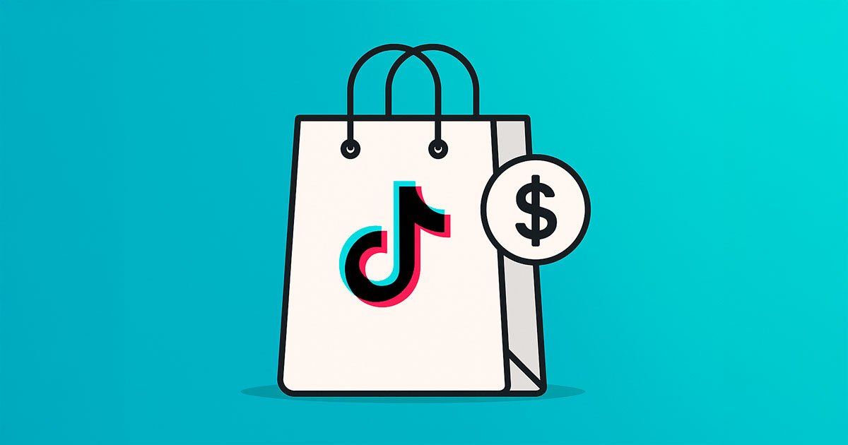 Bolsa de compras con logo de TikTok y símbolo de dólar, representando ventas en TikTok Shop 2025.