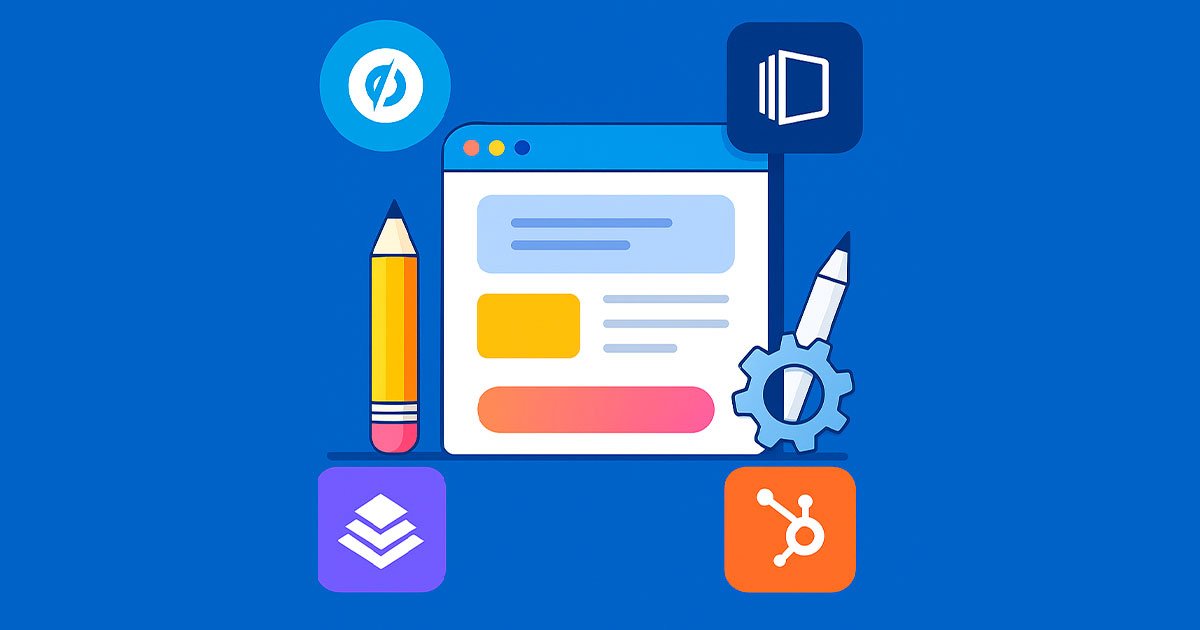 Ilustración digital que representa las herramientas Unbounce, Instapage, Leadpages y HubSpot para crear landing pages que convierten más.